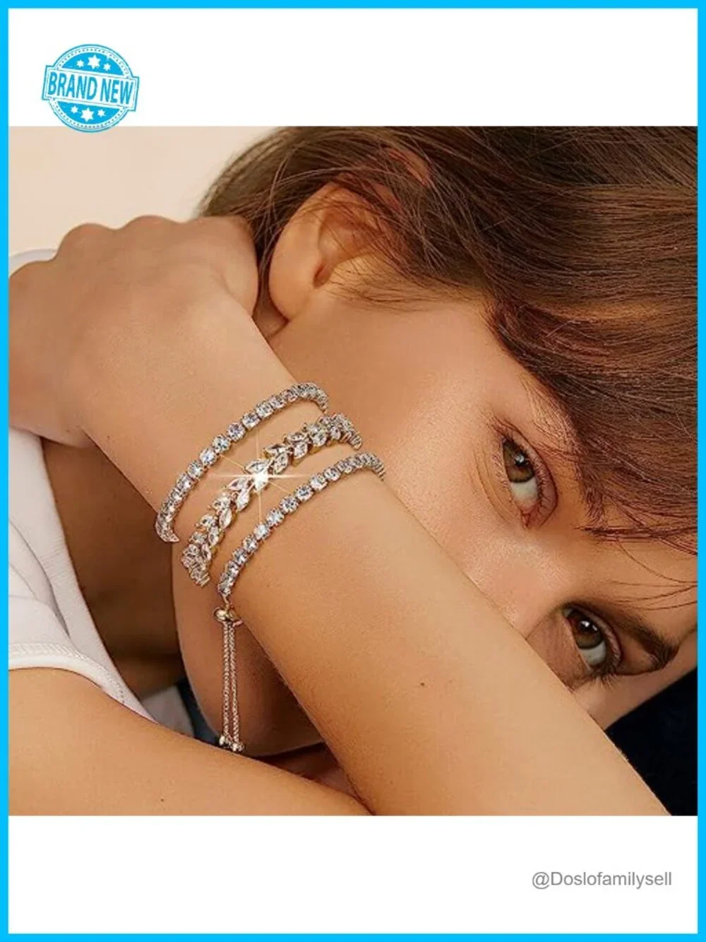 3 Pcs Tennis Bracelet Set | Marquise CZ Stones, Adjustable Stackable, Gold